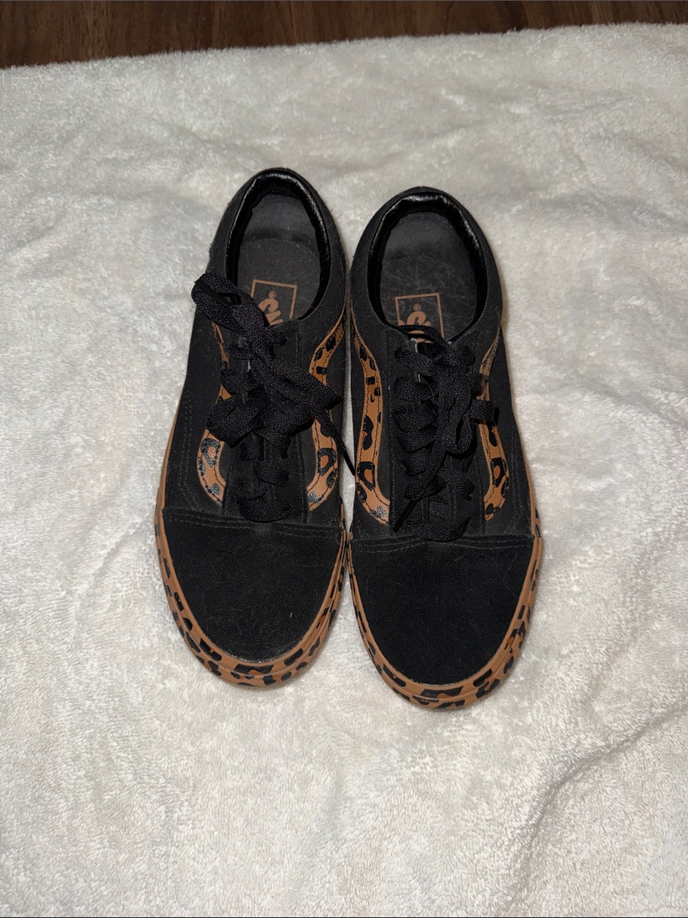 Vans Black Sneakers with Brown Leopard Accents